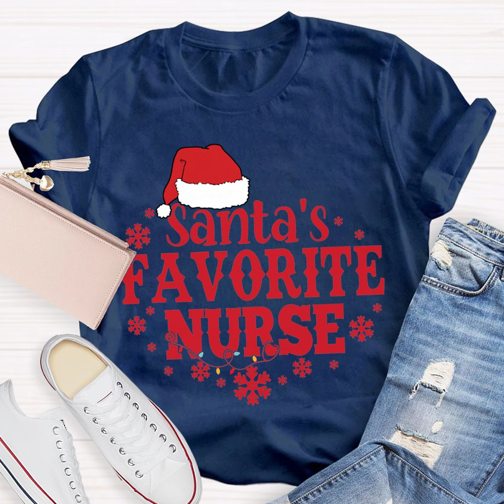Santa'S Favorite Nurse Christmas Hats And Snowflakes Christmas T-shirt