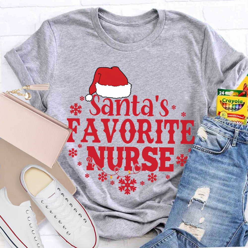 Santa'S Favorite Nurse Christmas Hats And Snowflakes Christmas T-shirt