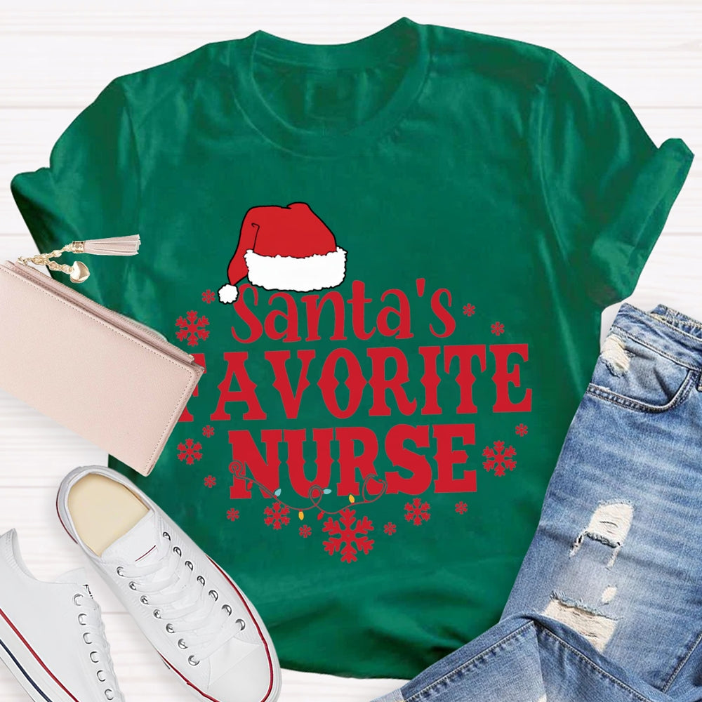 Santa'S Favorite Nurse Christmas Hats And Snowflakes Christmas T-shirt