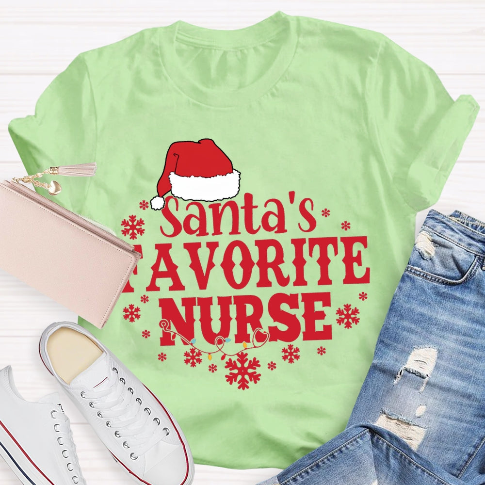 Santa'S Favorite Nurse Christmas Hats And Snowflakes Christmas T-shirt