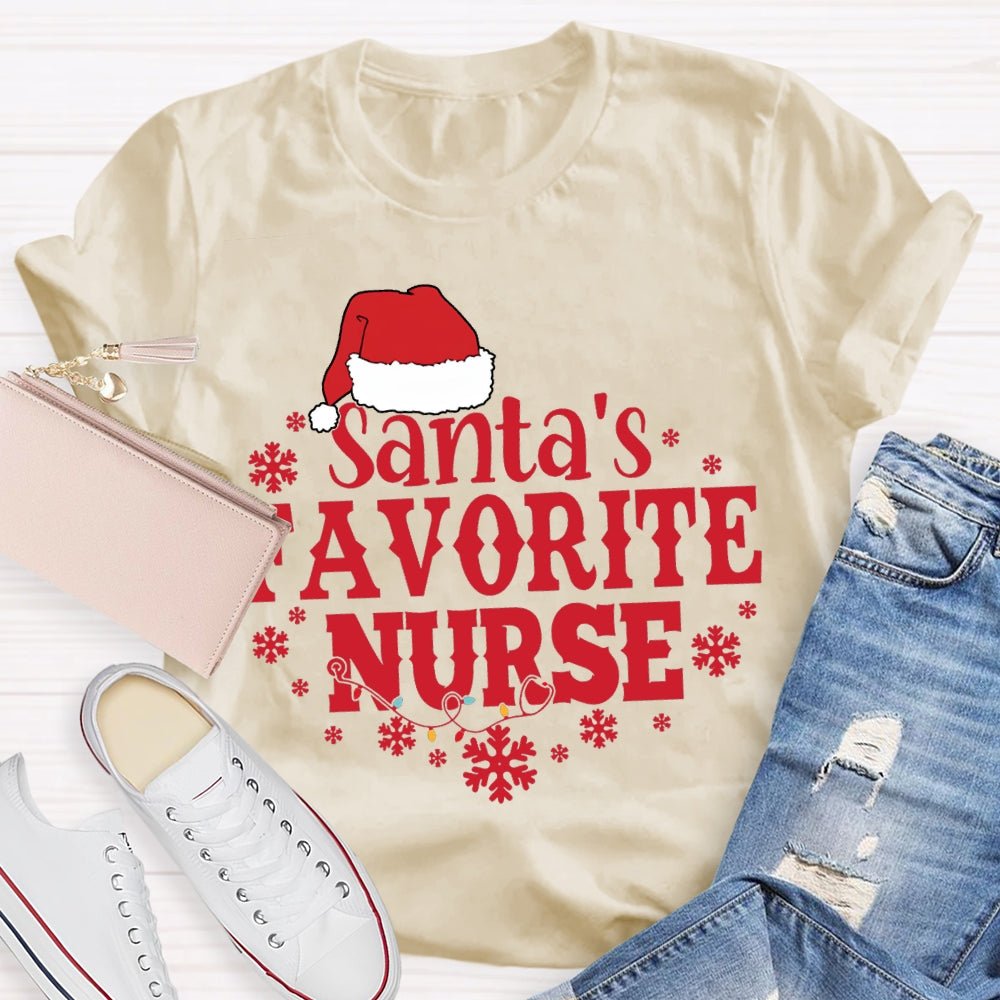 Santa'S Favorite Nurse Christmas Hats And Snowflakes Christmas T-shirt