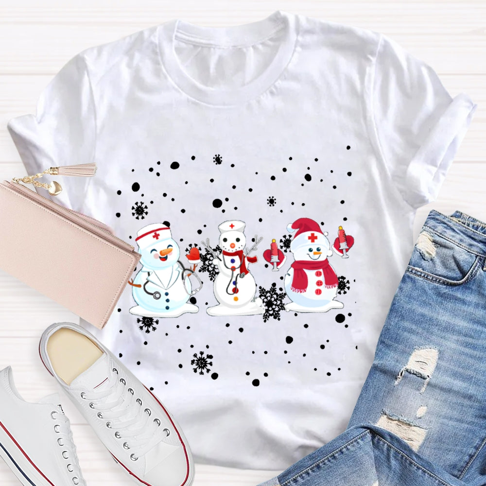 Christmas School Nurse Snowman And Snowflakes Christmas T-shirt