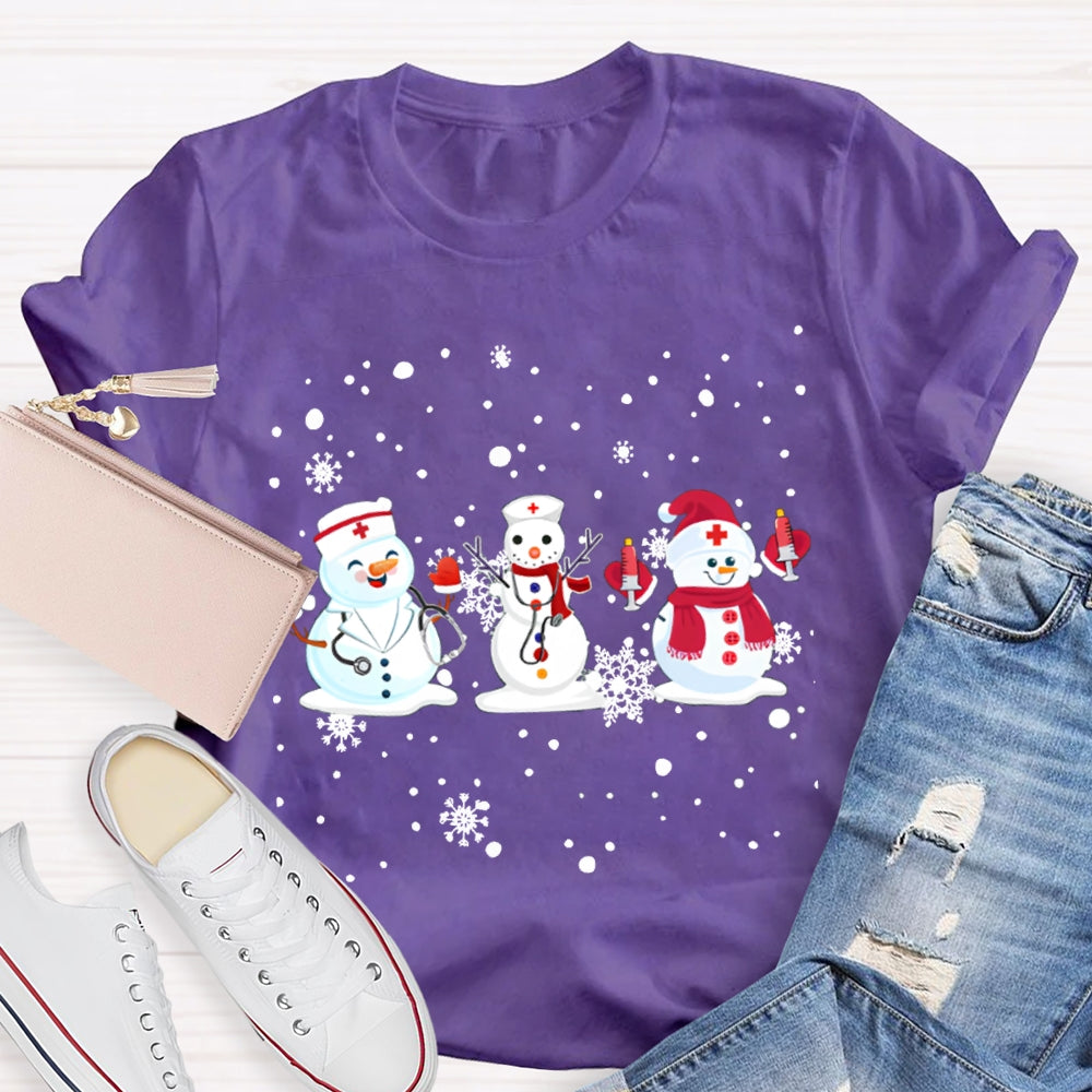 Christmas School Nurse Snowman And Snowflakes Christmas T-shirt