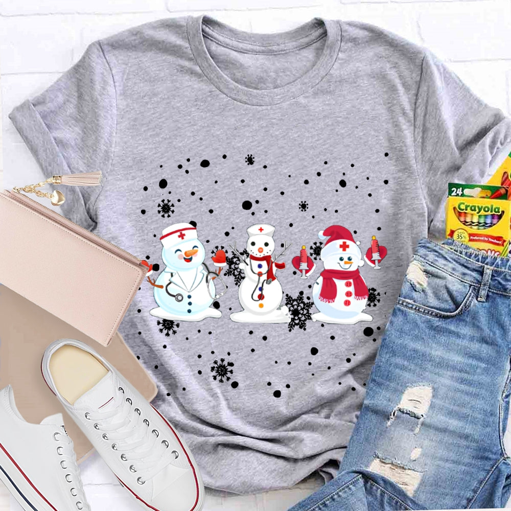 Christmas School Nurse Snowman And Snowflakes Christmas T-shirt