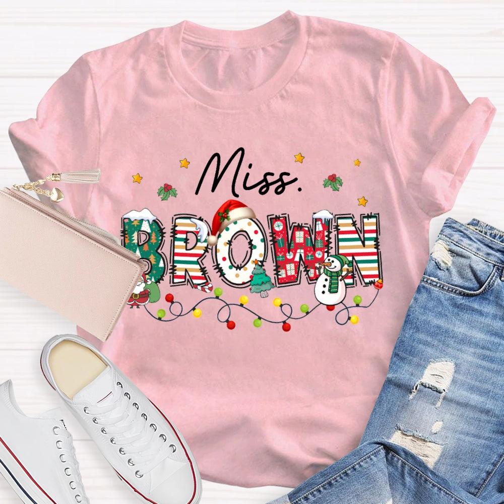 Personalized Name Christmas Lights And Christmas Vibes Fonts T-shirt
