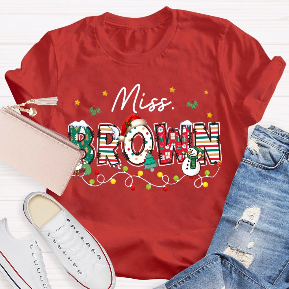 Personalized Name Christmas Lights And Christmas Vibes Fonts T-shirt