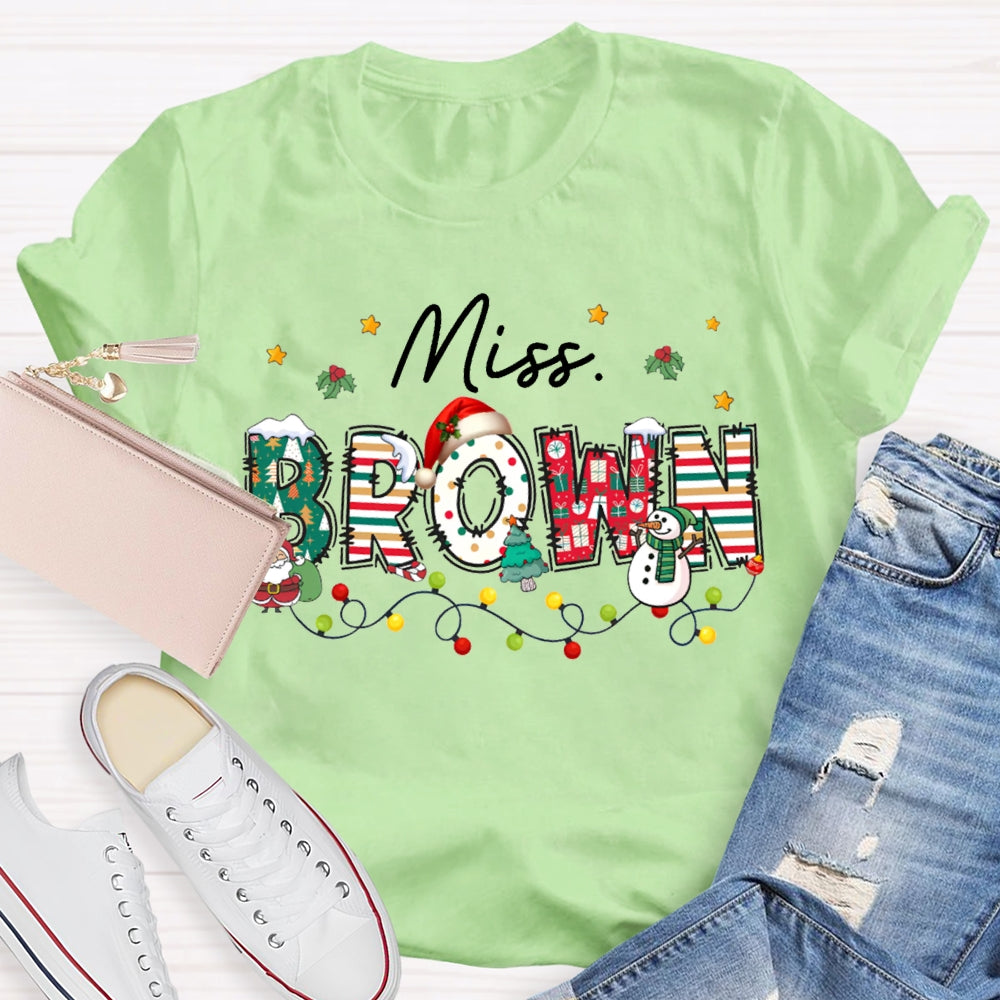 Personalized Name Christmas Lights And Christmas Vibes Fonts T-shirt