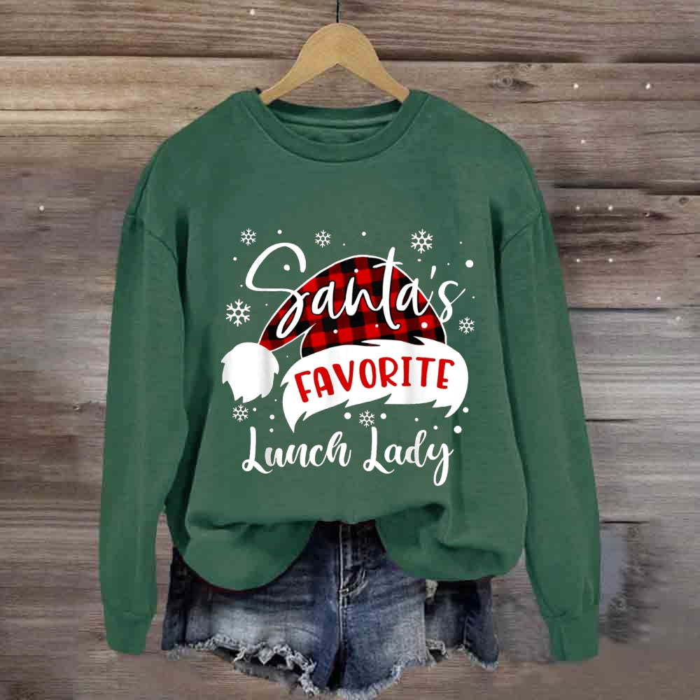 Santa'S Favorite Lunch Lady Christmas Hat Sweatshirt