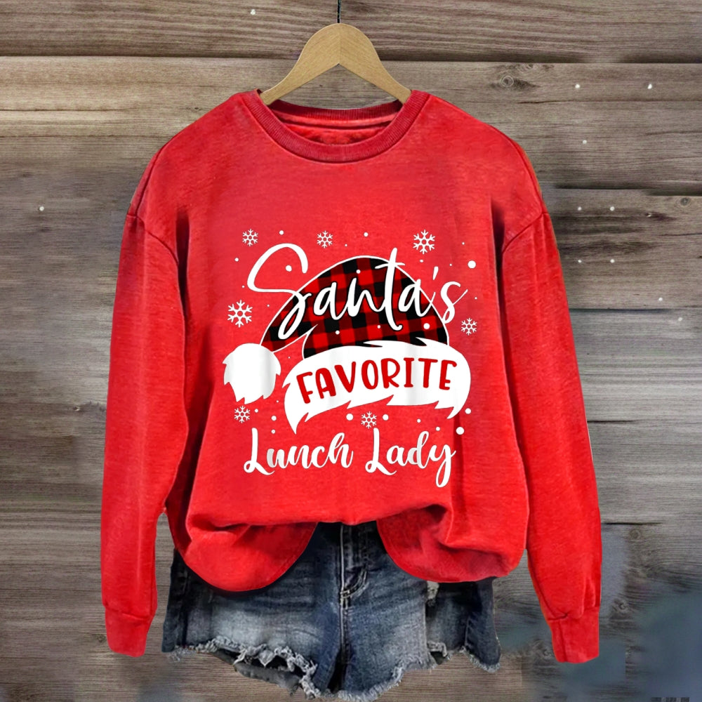 Santa'S Favorite Lunch Lady Christmas Hat Sweatshirt