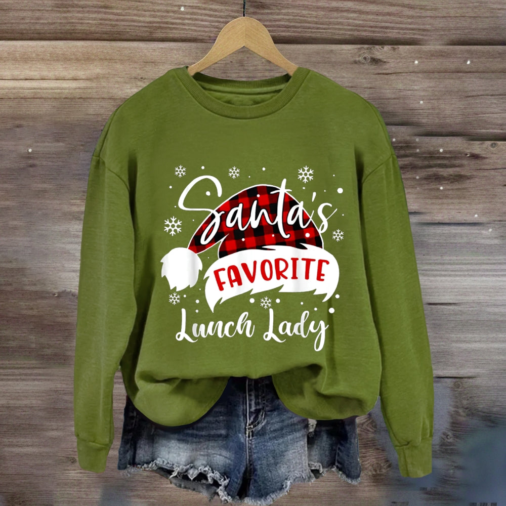 Santa'S Favorite Lunch Lady Christmas Hat Sweatshirt