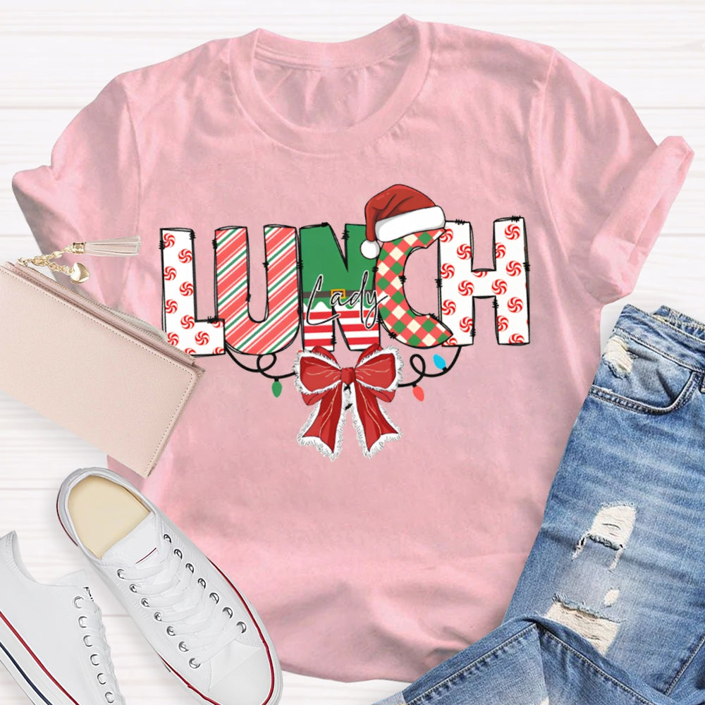 Lunch Lady Christmas Lights And Bows For Christmas T-shirt