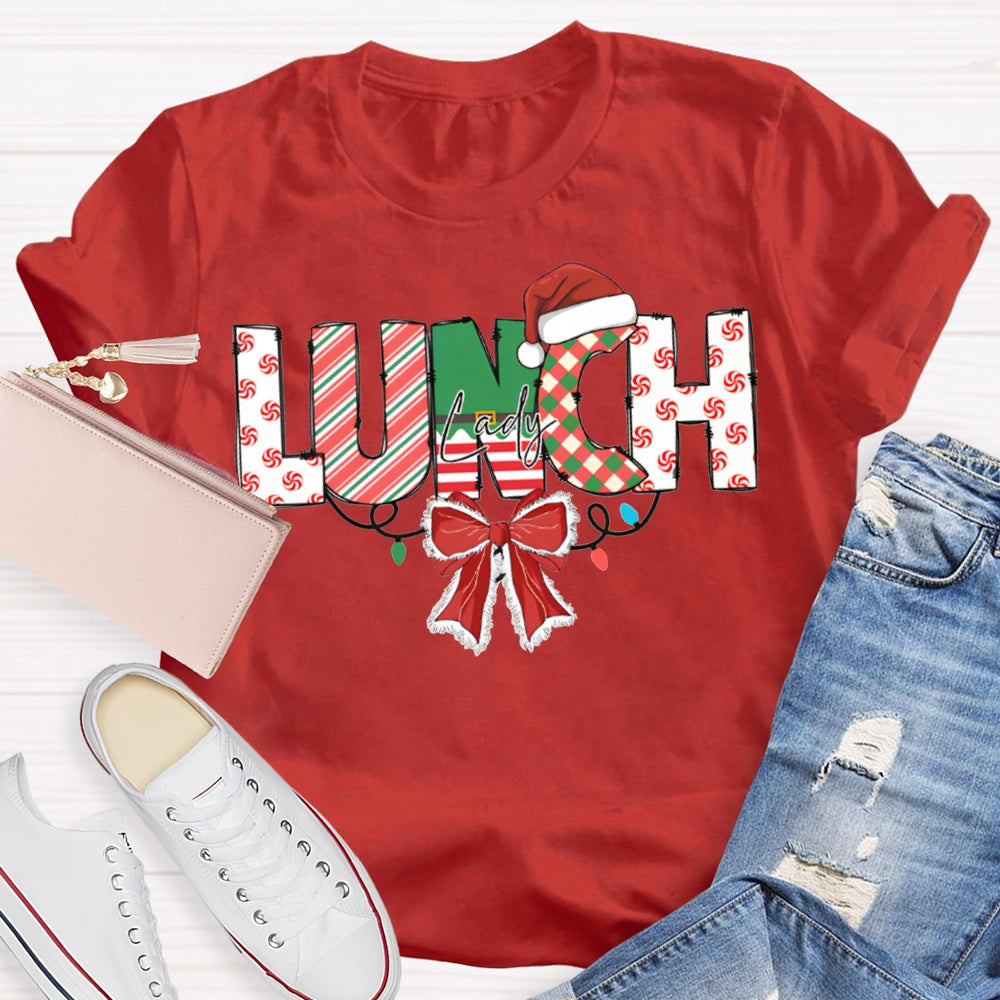 Lunch Lady Christmas Lights And Bows For Christmas T-shirt