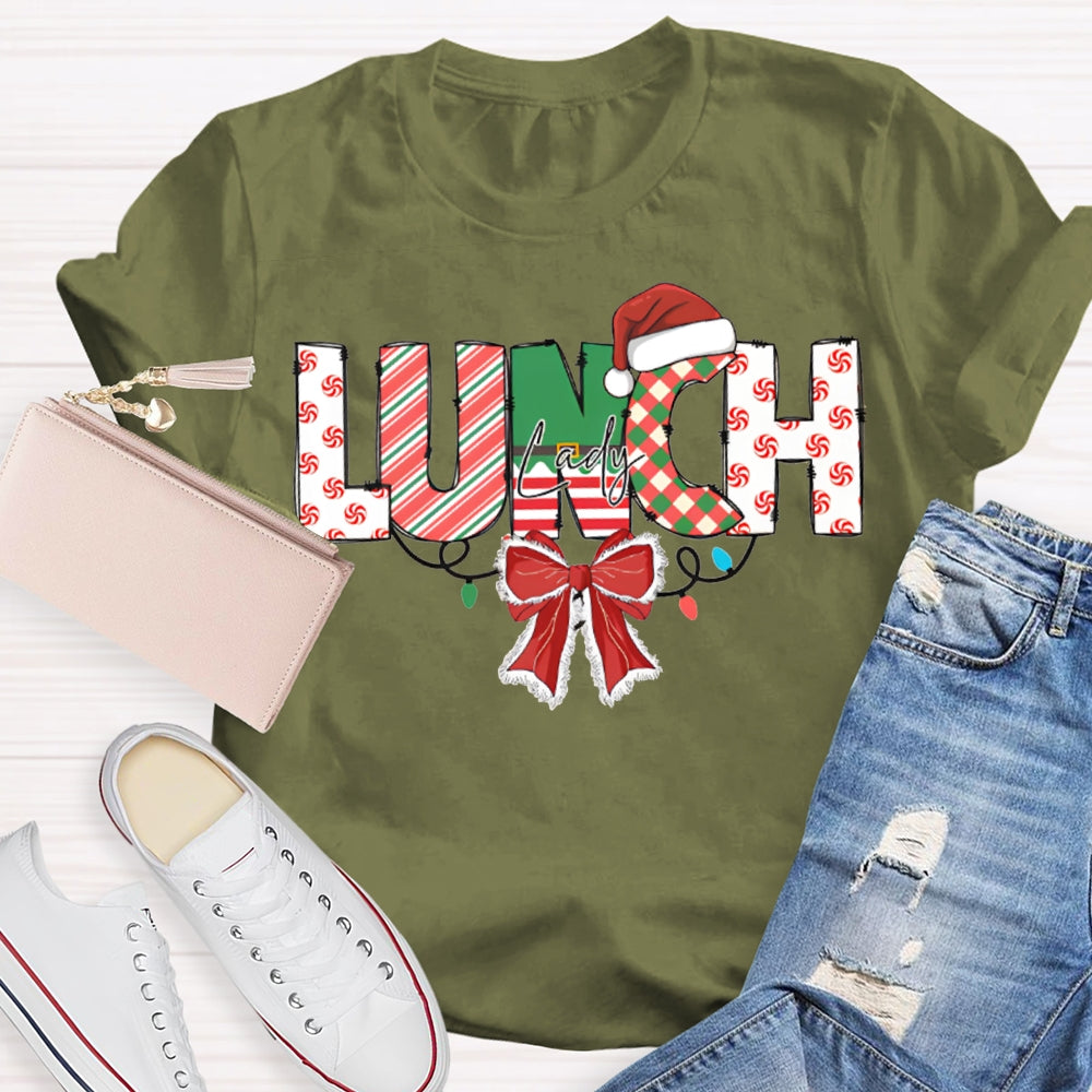 Lunch Lady Christmas Lights And Bows For Christmas T-shirt
