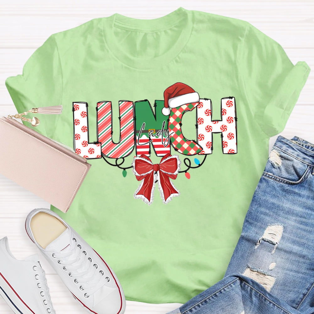 Lunch Lady Christmas Lights And Bows For Christmas T-shirt