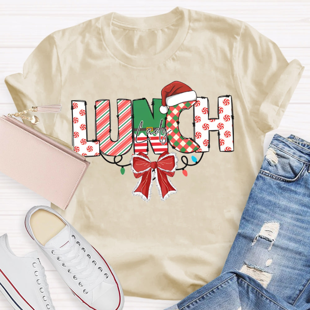 Lunch Lady Christmas Lights And Bows For Christmas T-shirt