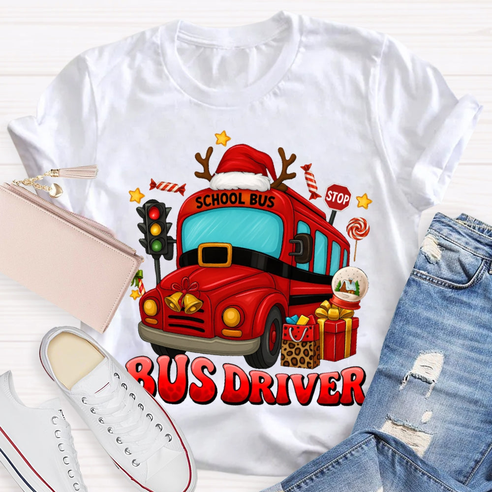 School Bus Driver Santa Hats And Christmas School Buses T-shirt