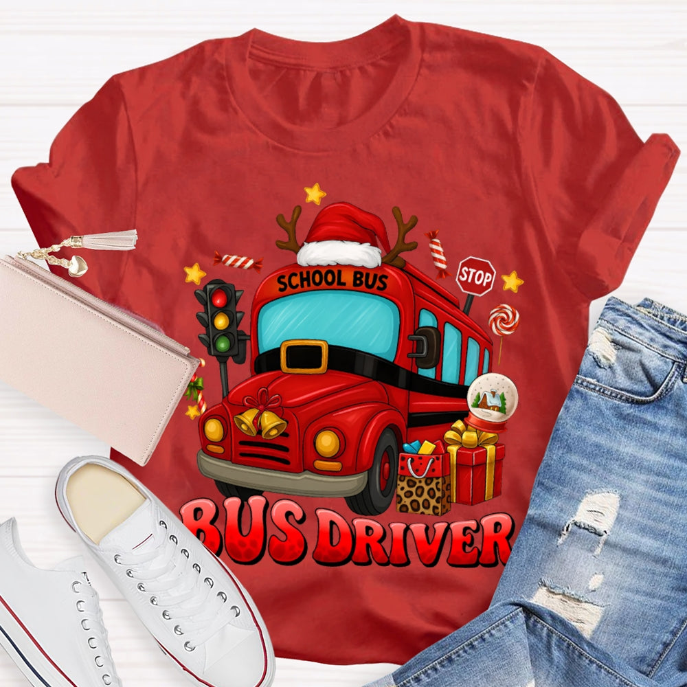 School Bus Driver Santa Hats And Christmas School Buses T-shirt