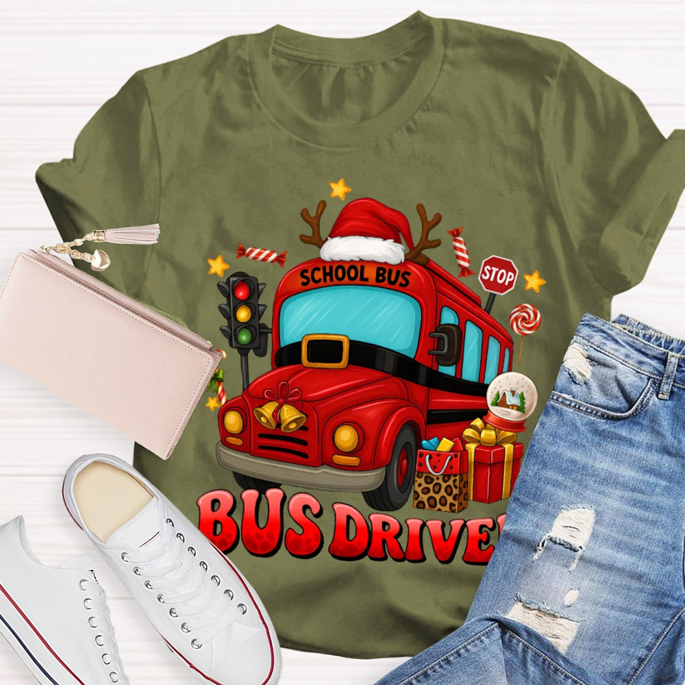 School Bus Driver Santa Hats And Christmas School Buses T-shirt