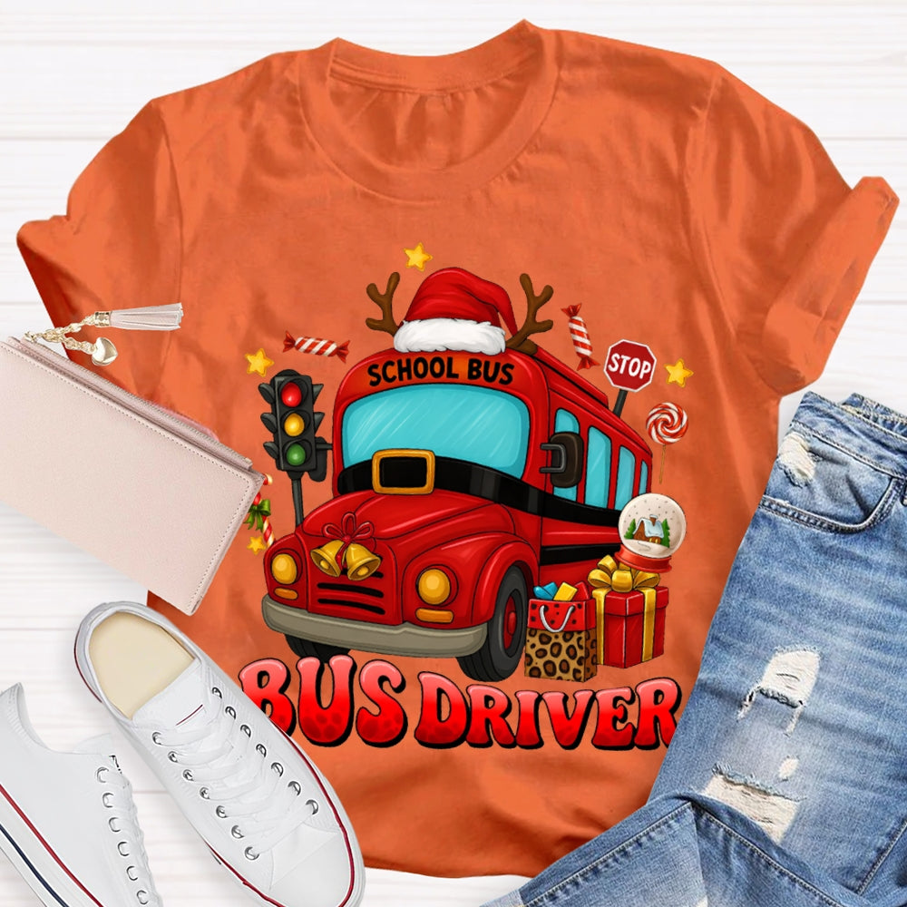 School Bus Driver Santa Hats And Christmas School Buses T-shirt