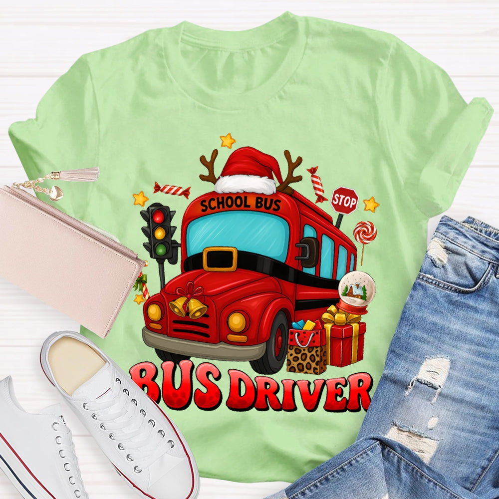 School Bus Driver Santa Hats And Christmas School Buses T-shirt