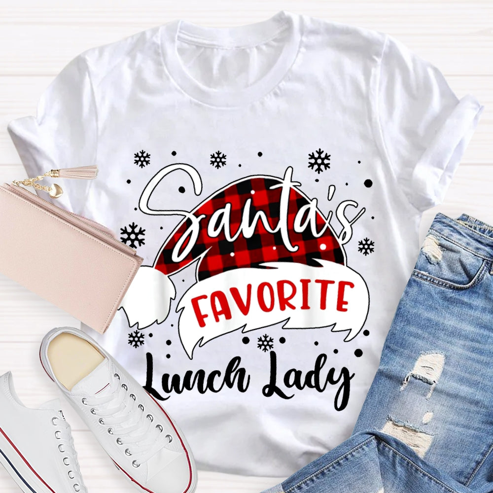 Santa'S Favorite Lunch Lady Santa Hats And Snowflakes T-shirt
