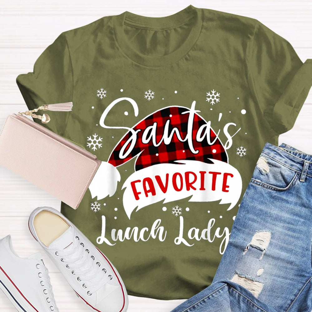 Santa'S Favorite Lunch Lady Santa Hats And Snowflakes T-shirt