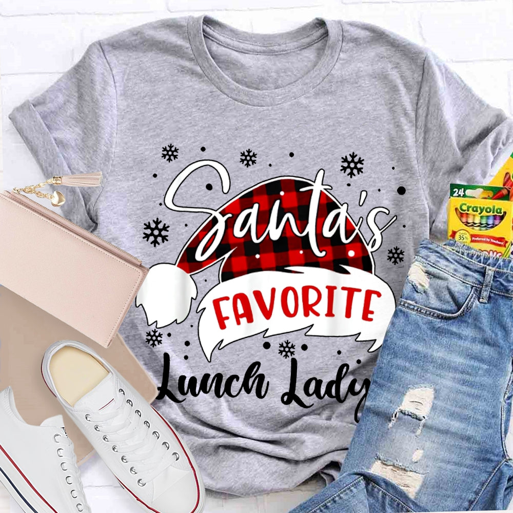 Santa'S Favorite Lunch Lady Santa Hats And Snowflakes T-shirt