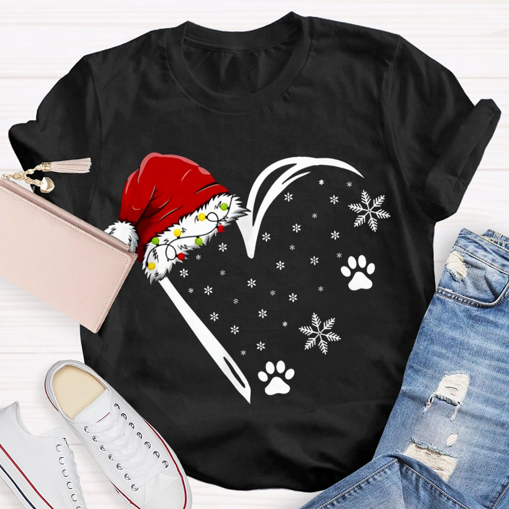 Santa Hat With Snowflake And Heart Print Merry Christmas T-shirt