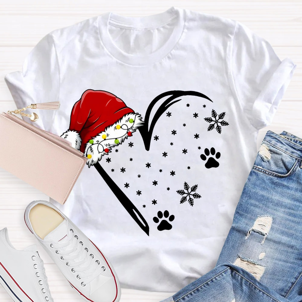 Santa Hat With Snowflake And Heart Print Merry Christmas T-shirt