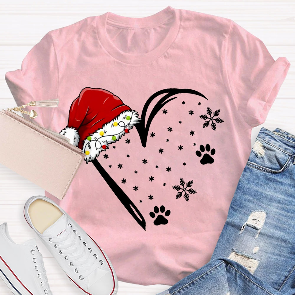 Santa Hat With Snowflake And Heart Print Merry Christmas T-shirt