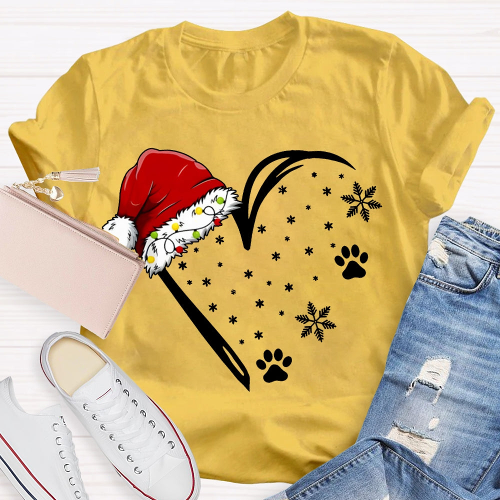 Santa Hat With Snowflake And Heart Print Merry Christmas T-shirt