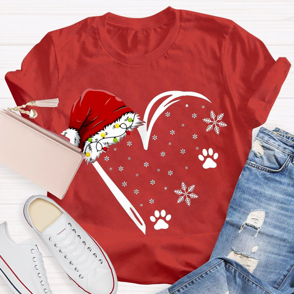 Santa Hat With Snowflake And Heart Print Merry Christmas T-shirt