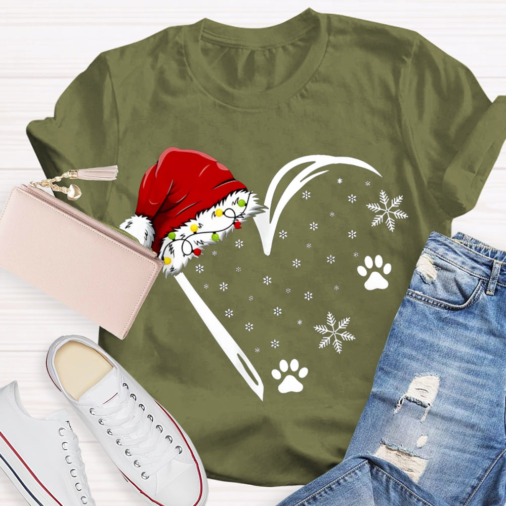 Santa Hat With Snowflake And Heart Print Merry Christmas T-shirt