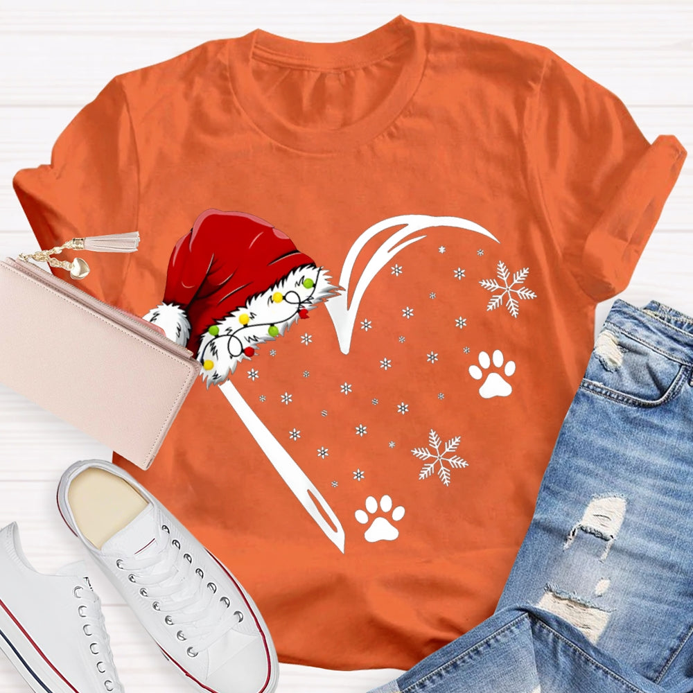 Santa Hat With Snowflake And Heart Print Merry Christmas T-shirt