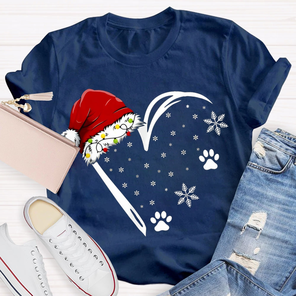 Santa Hat With Snowflake And Heart Print Merry Christmas T-shirt