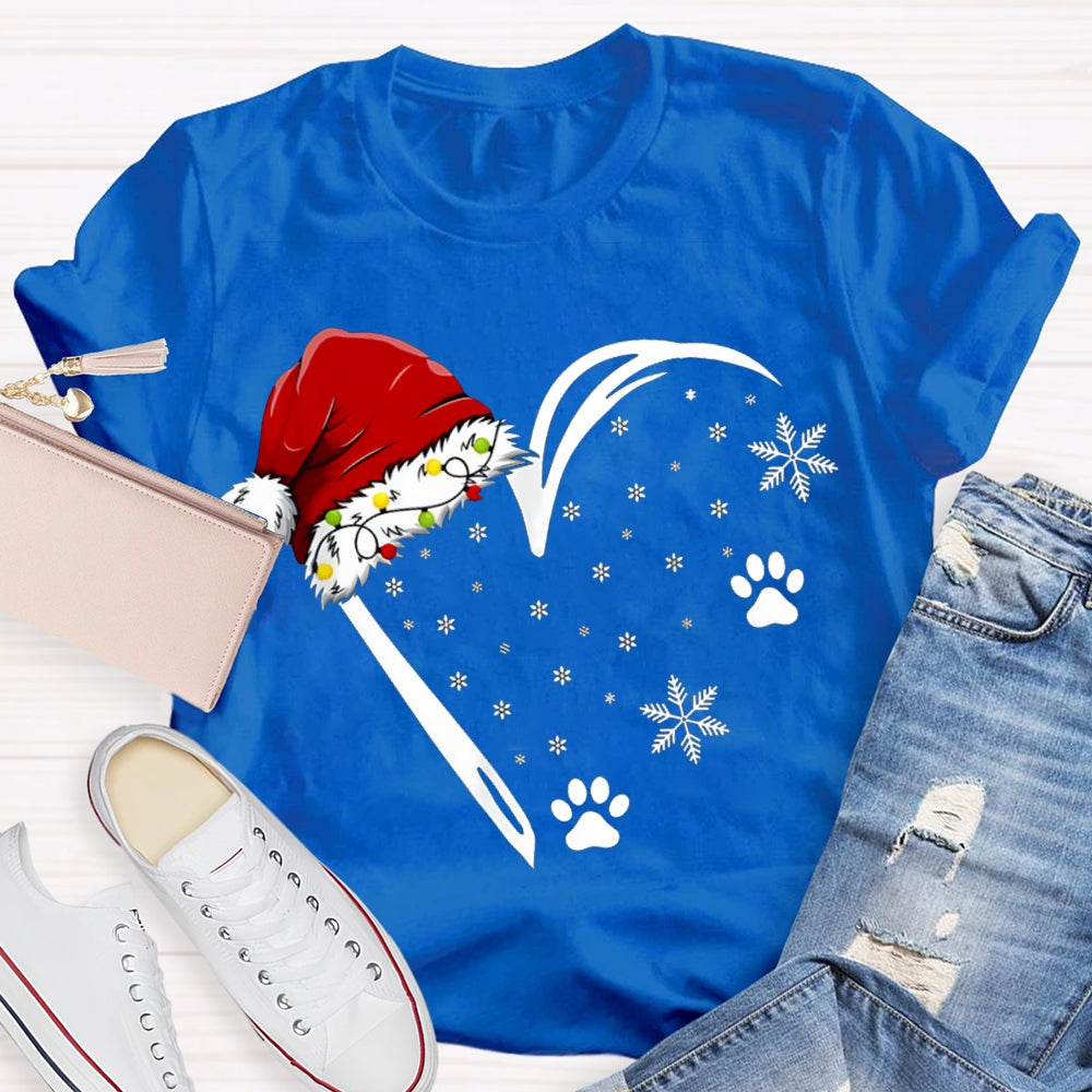 Santa Hat With Snowflake And Heart Print Merry Christmas T-shirt