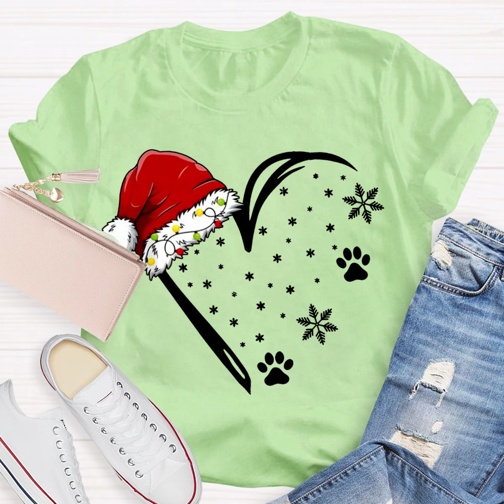 Santa Hat With Snowflake And Heart Print Merry Christmas T-shirt