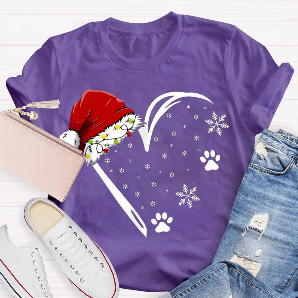 Santa Hat With Snowflake And Heart Print Merry Christmas T-shirt