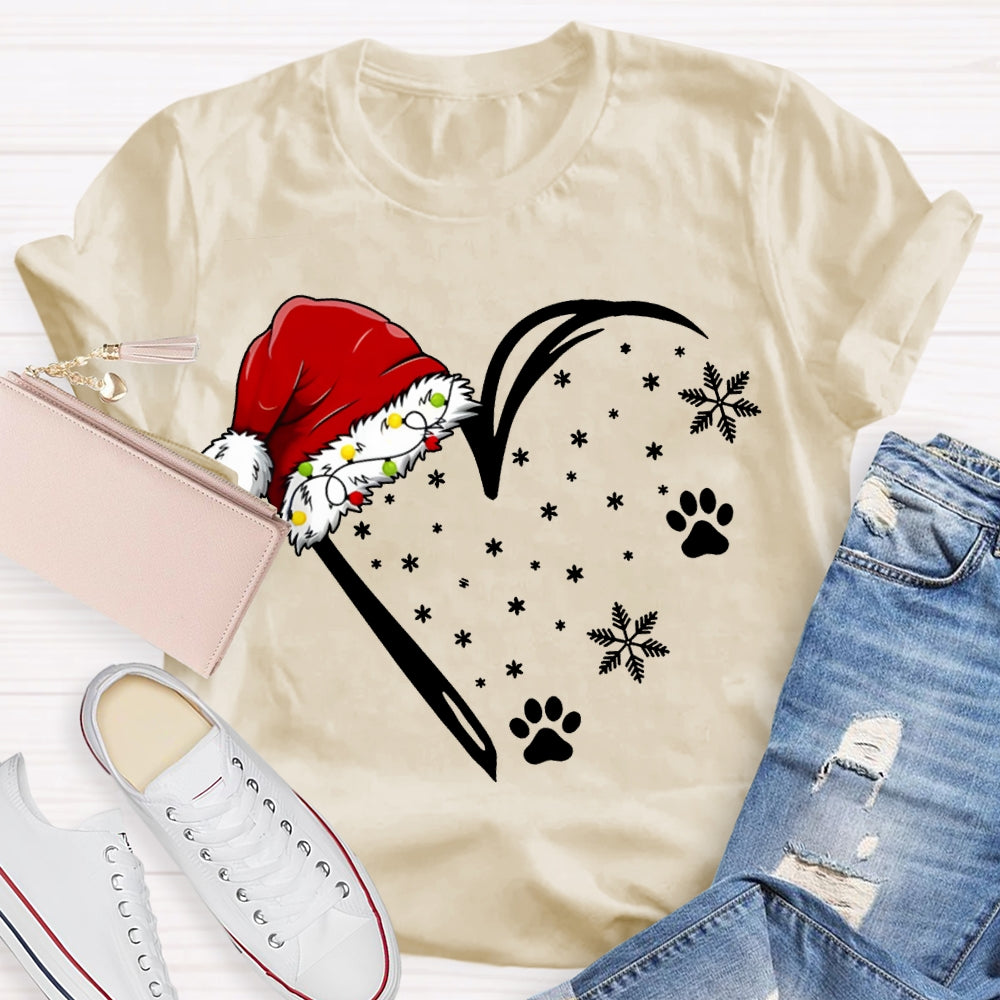 Santa Hat With Snowflake And Heart Print Merry Christmas T-shirt