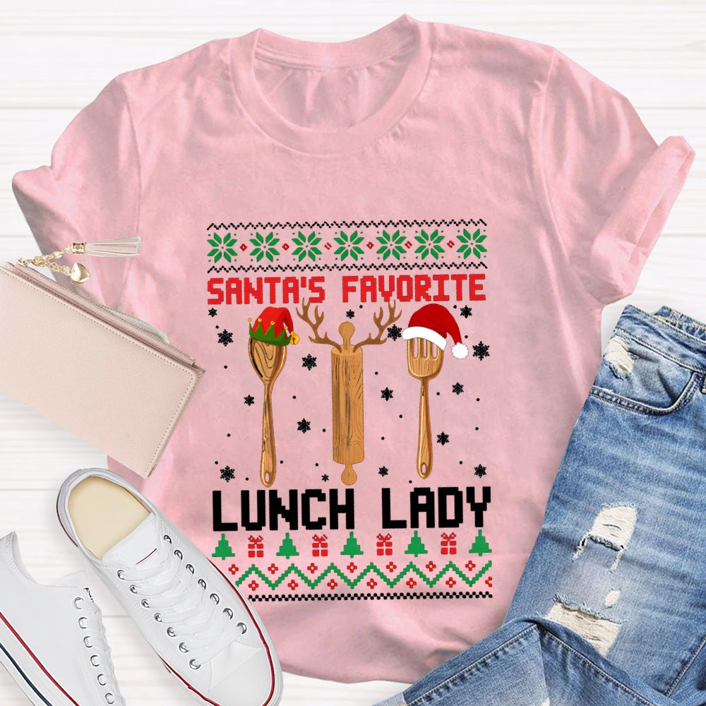 Santa'S Favorite Lunch Lady Christmas Spoons And Snowflakes T-shirt