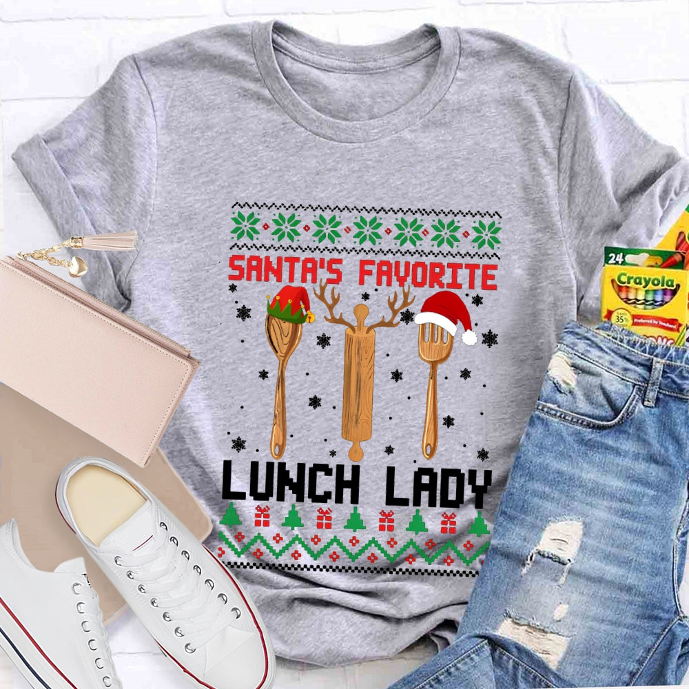 Santa'S Favorite Lunch Lady Christmas Spoons And Snowflakes T-shirt