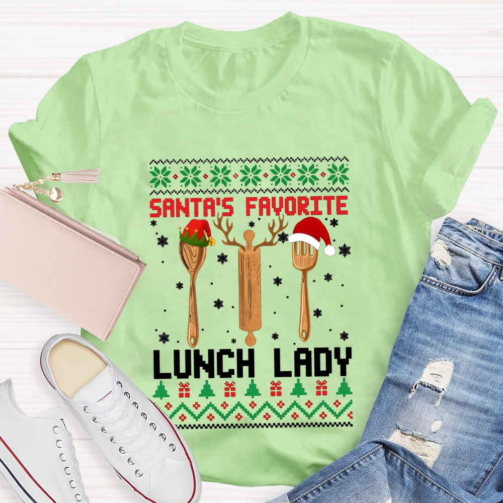 Santa'S Favorite Lunch Lady Christmas Spoons And Snowflakes T-shirt