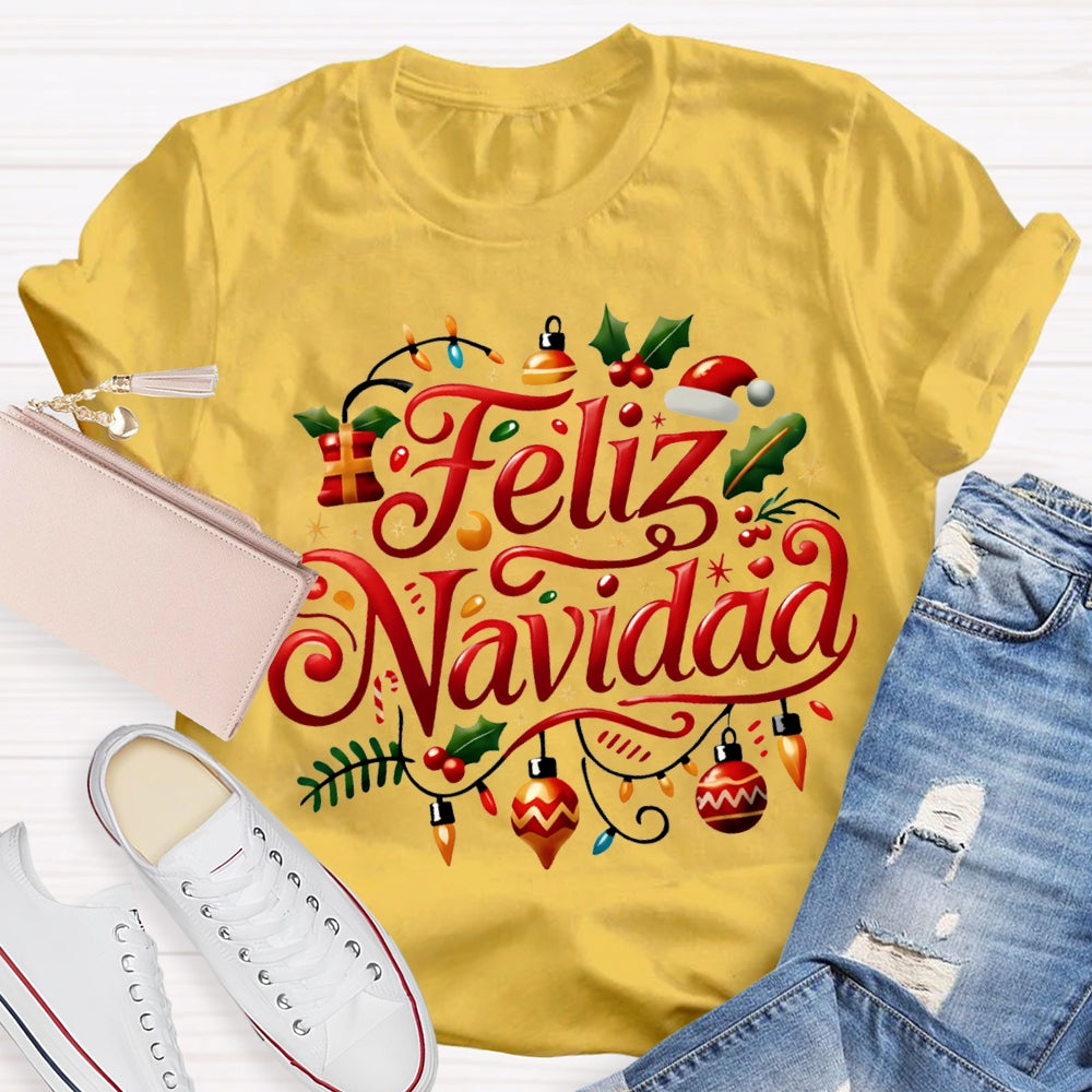 Feliz Navidad Christmas Lights Bilingual Teacher T-shirt