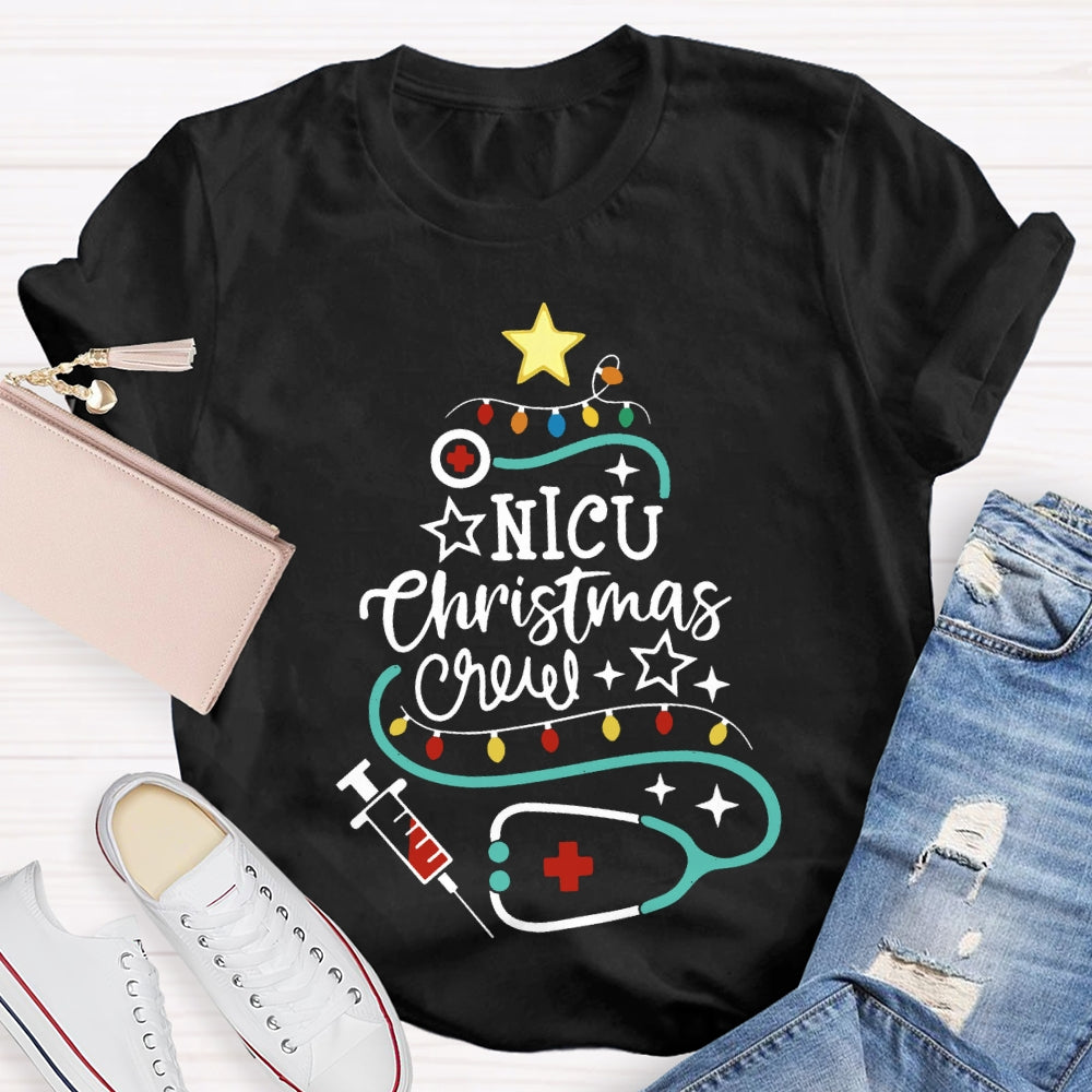 Nicu Christmas Crew Christmas Lights And Stethoscope Nurse T-shirt