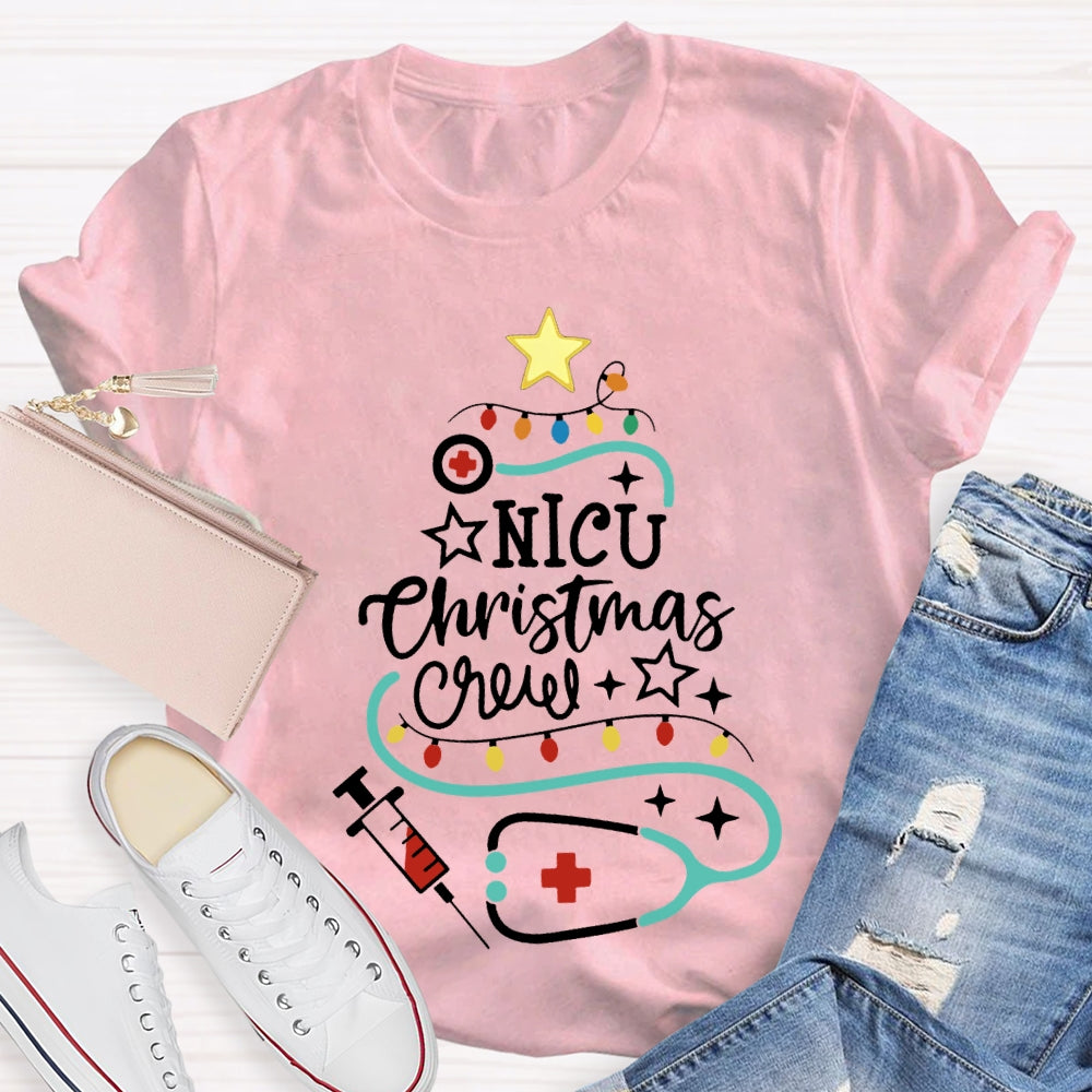 Nicu Christmas Crew Christmas Lights And Stethoscope Nurse T-shirt