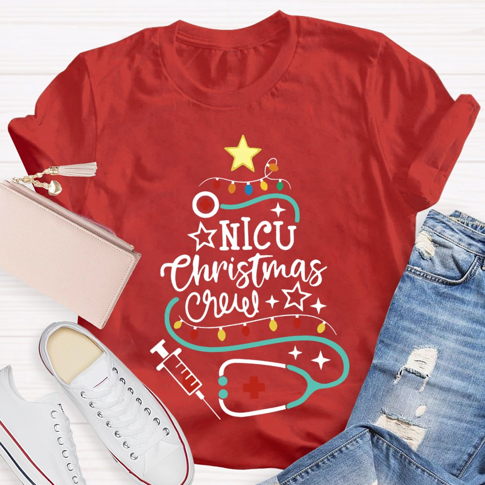 Nicu Christmas Crew Christmas Lights And Stethoscope Nurse T-shirt