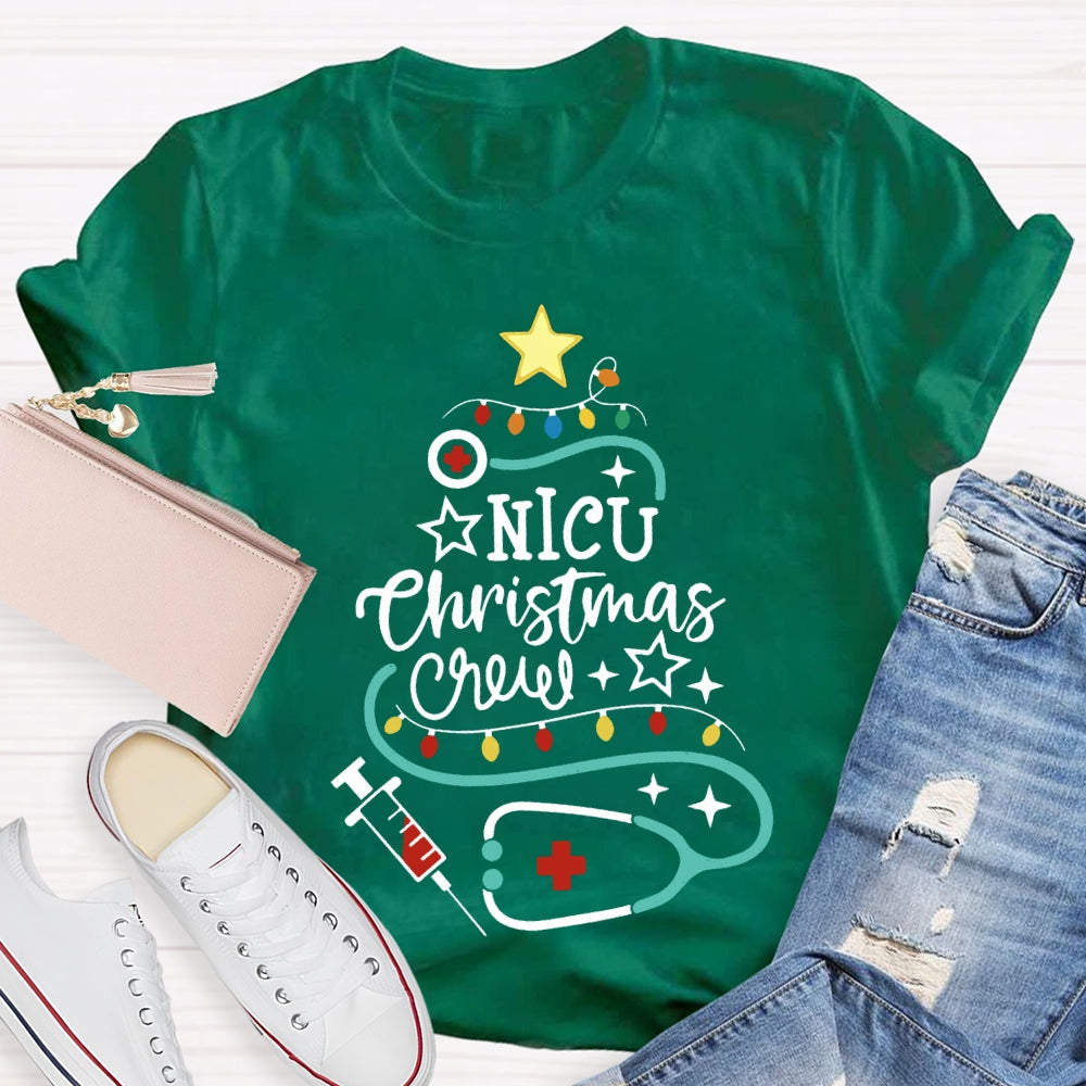 Nicu Christmas Crew Christmas Lights And Stethoscope Nurse T-shirt
