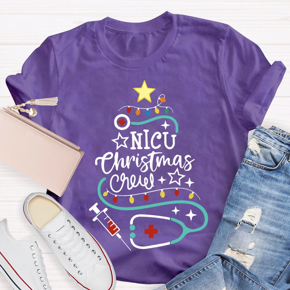 Nicu Christmas Crew Christmas Lights And Stethoscope Nurse T-shirt