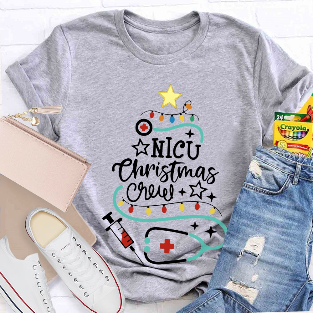 Nicu Christmas Crew Christmas Lights And Stethoscope Nurse T-shirt