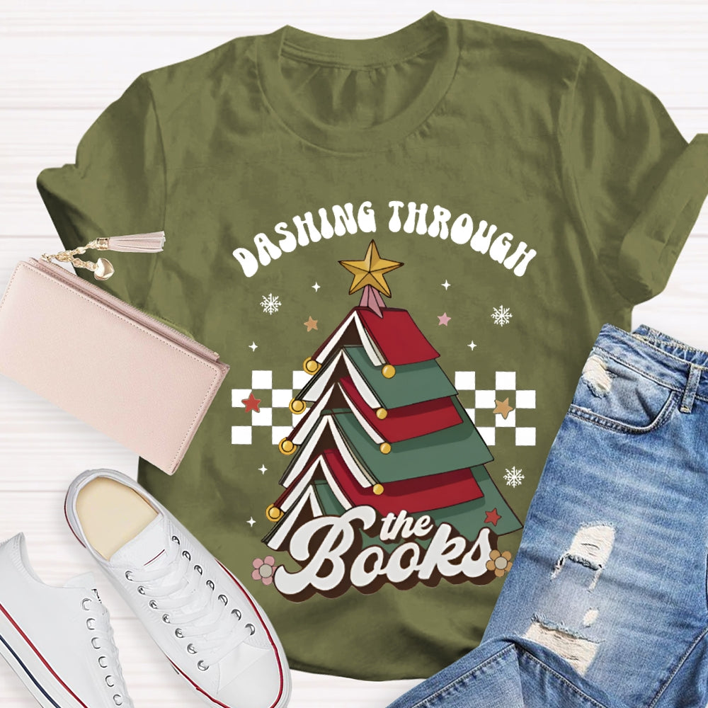 Dashing Through The Books Christmas Tree Books T-shirt